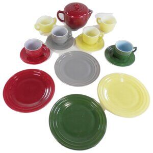 Vintage Hazel Atlas Tea Set Children's 60's 15 Pcs Teapot Creamer MIlk Glass